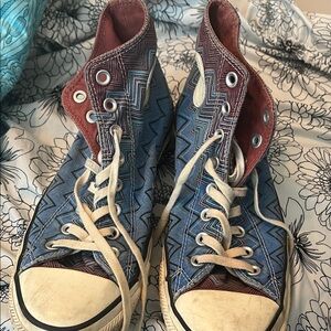 Converse High-Top Zigzag Canvas Sneakers in Blue and Burgundy